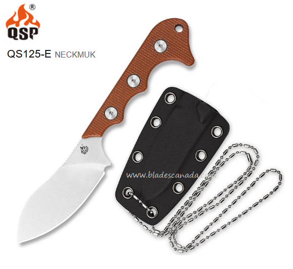 QSP Neckmuk Fixed Blade Neck Knife, D2 Steel, Micarta Brown, Kydex Sheath, QS125-E - Click Image to Close